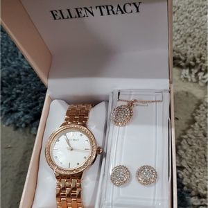 Ellen Tracy Womens Watch & Bracelet Set with Crystal Embellishment Gold  price in UAE,  UAE